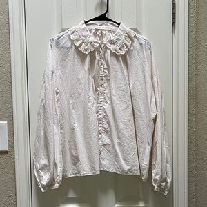 Christy Dawn Ghita Blouse in Pearl Crochet-Collar Button Down Shirt - L